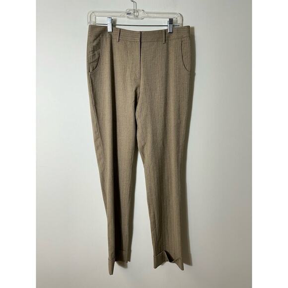 Per Se Brown Striped Straight Leg Cuffed Dress Pants Sz 4 - Picture 1 of 3